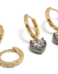 Mixed Metal Plated Heart & Cubic Zirconia Huggie Earrings 2-Pack - link has visual effect only