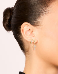 Gold Plated Brass Cubic Zirconia & Cross Huggie Earrings 2-Pack - link has visual effect only