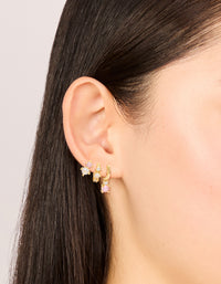 Gold Plated Double Cubic Zirconia Mini Studs & Huggie Earrings 3-Pack - link has visual effect only