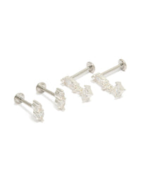 Explore silver plated double marquise and oval cubic zirconia flat back studs pack featuring titanium with stud closure front view - link has visual effect only