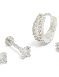 Silver Plated Brass Flat Back Studs  & Huggie Earrings Pack - link has visual effect only