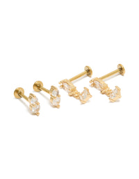 Featuring dainty gold plated cubic zirconia marquise drop flat back studs with Marquise stone cut and stud closure front view - link has visual effect only