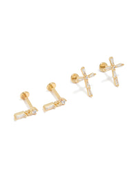 Gold Plated Brass Baguette & Cross Flat Back Studs 2-Pack - link has visual effect only