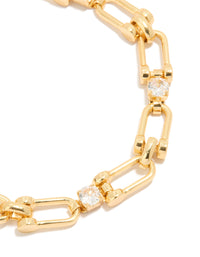 Gold Plated Brass Cubic Zirconia Padlock Bracelet - link has visual effect only