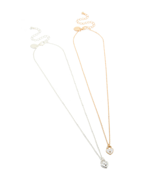 Mixed Metal Heart Locket Necklaces 2-Pack