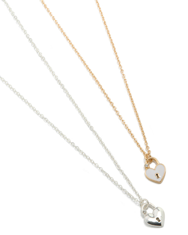 Mixed Metal Heart Locket Necklaces 2-Pack