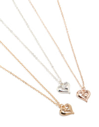 Mixed Metal Heart Pendant Necklaces 3-Pack - link has visual effect only