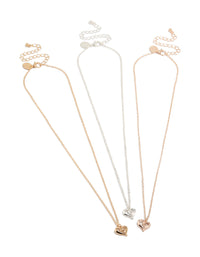 Mixed Metal Heart Pendant Necklaces 3-Pack - link has visual effect only