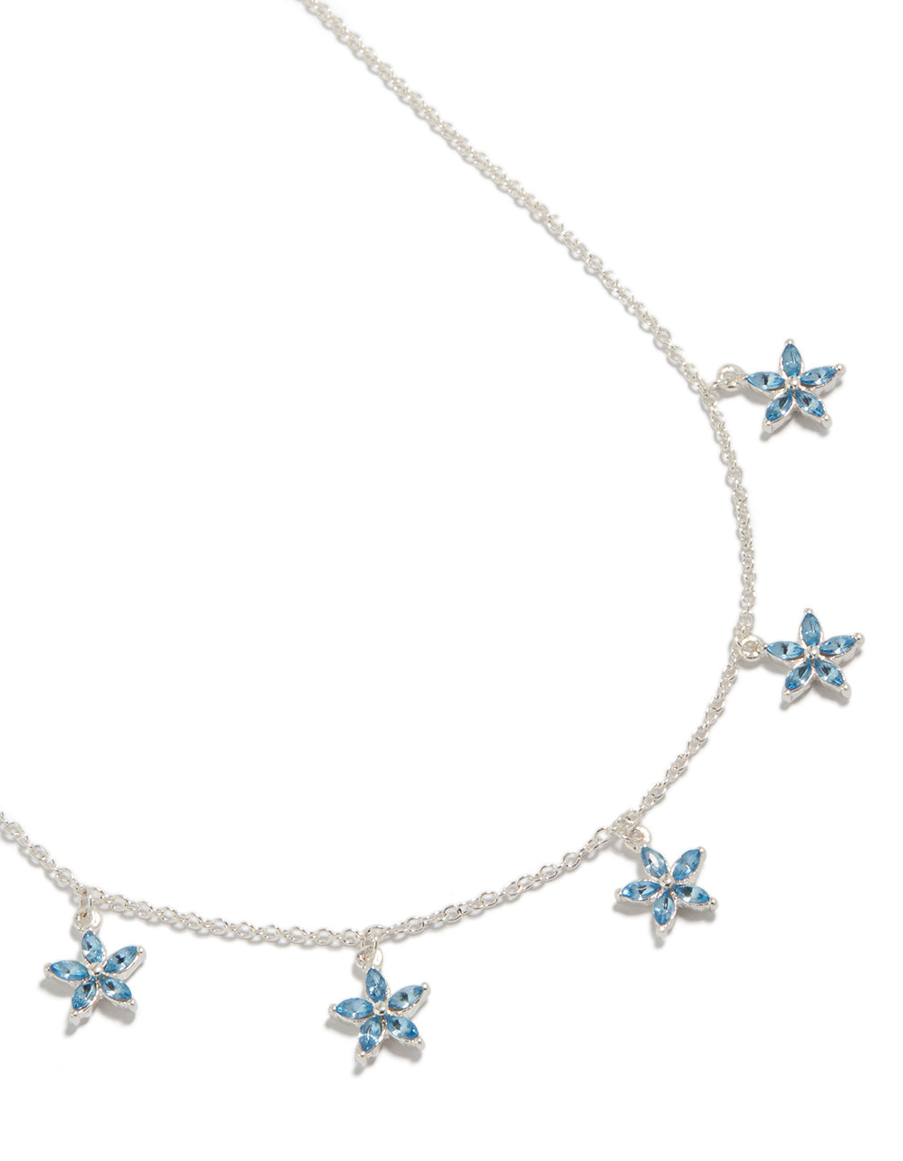 Silver Floral Blue Diamantes Charm Necklace