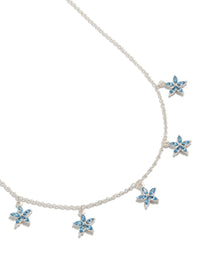 Silver Floral Blue Diamantes Charm Necklace - link has visual effect only