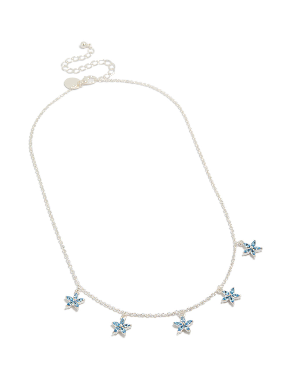 Silver Floral Blue Diamantes Charm Necklace
