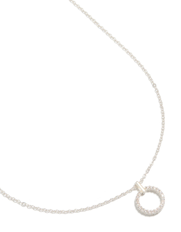 Silver Cubic Zirconia Hollow Circle Pendant Necklace