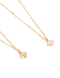 Gold Diamante & Smooth Flower Necklaces 2-Pack - link has visual effect only