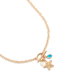 Gold Starfish Heart & Blue Diamante Charms Necklace - link has visual effect only