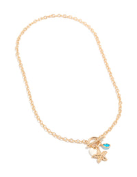 Gold Starfish Heart & Blue Diamante Charms Necklace - link has visual effect only