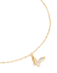 Gold Half Smooth Half Diamante Butterfly Pendant Necklace - link has visual effect only