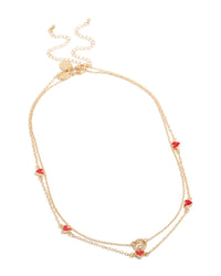 Gold Red Heart & Diamante Circle Necklaces 2-Pack - link has visual effect only