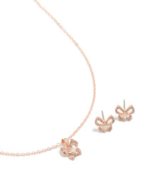 Rose Gold Diamante Butterfly Stud Earrings & Necklace Set - link has visual effect only
