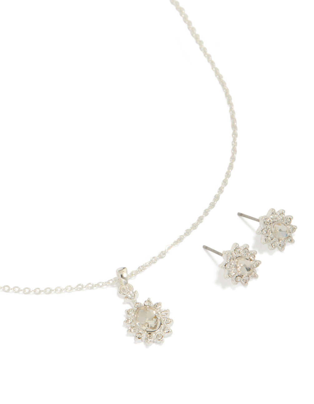 Silver Vintage Diamante Necklace & Earrings Set