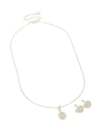 Silver Vintage Diamante Necklace & Earrings Set - link has visual effect only