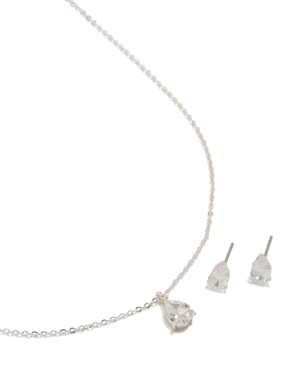 Silver Diamante Teardrop Necklace & Earrings Set