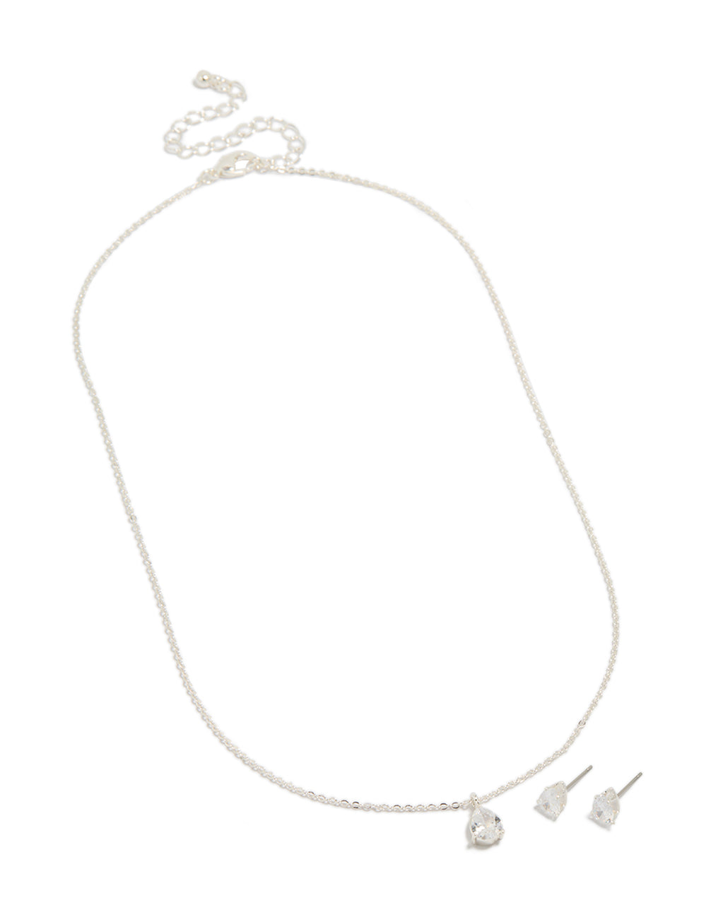 Silver Diamante Teardrop Necklace & Earrings Set