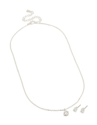 Silver Diamante Teardrop Necklace & Earrings Set - link has visual effect only