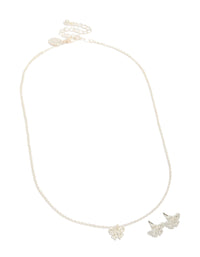 Silver Diamante Bow Necklace & Earrings Set - link has visual effect only