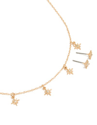 Gold Star Charm Necklace & Star Earrings Set - link has visual effect only