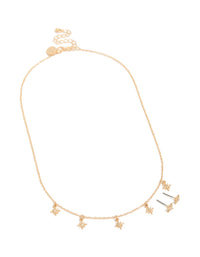 Gold Star Charm Necklace & Star Earrings Set - link has visual effect only