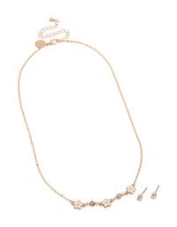Gold Diamante & White Enamel Floral Necklace & Earrings Set - link has visual effect only