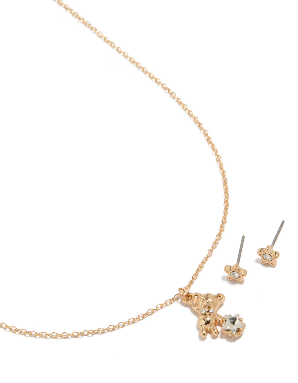 Gold Bear Star Necklace & Earrings Set