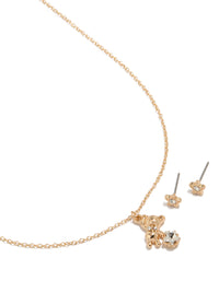 Gold Bear Star Necklace & Earrings Set - link has visual effect only