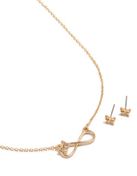 Gold Butterfly Infinity Necklace & Earrings Set - link has visual effect only