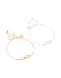 Mixed Metal Diamante Infinity Bracelets 2-Pack - link has visual effect only
