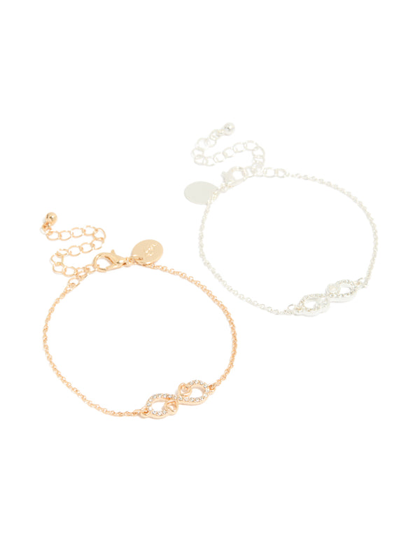 Mixed Metal Diamante Infinity Bracelets 2-Pack
