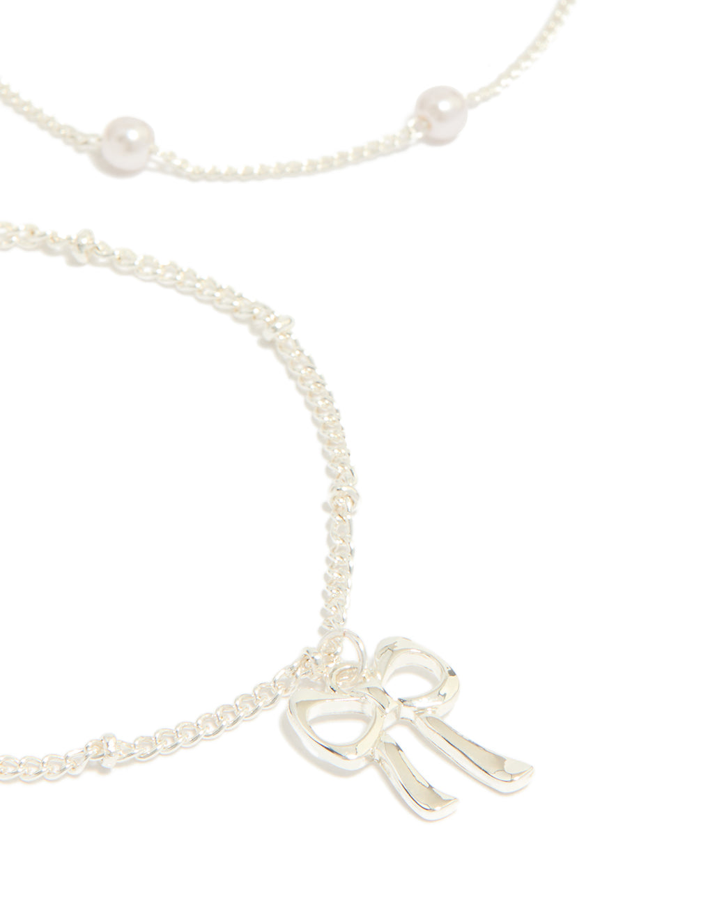 Silver Pearl & Bow Charm  Bracelets 3-Pack