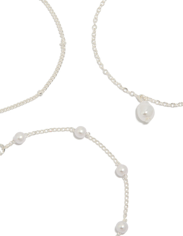 Silver Pearl & Station Drop Bracelets 3-Pack