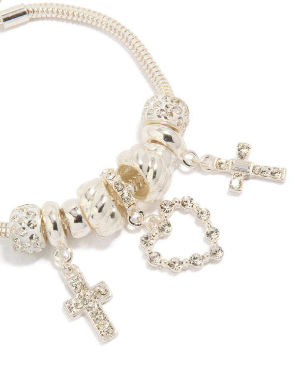 Silver Cross & Heart Charm Necklace