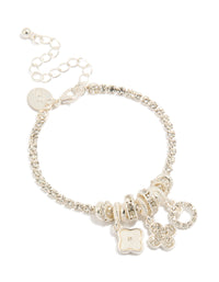 Silver Diamante & Flower Charm Bracelet - link has visual effect only
