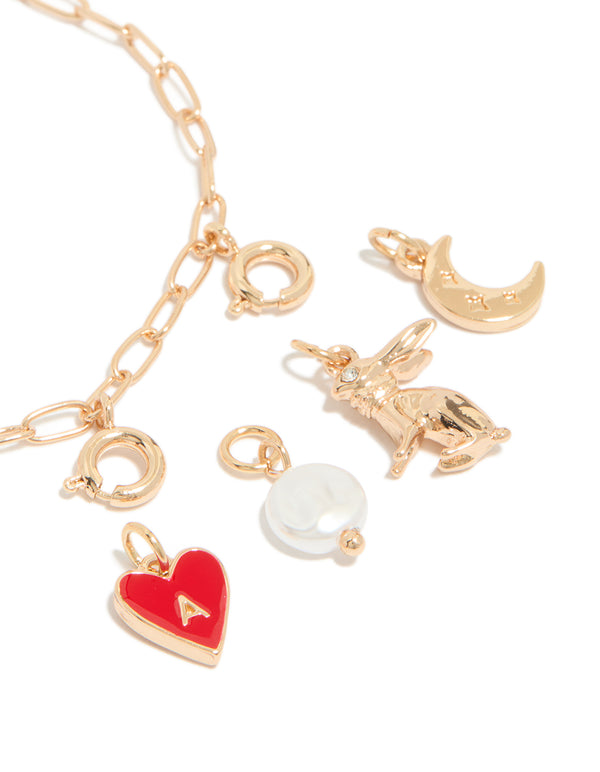 Gold Rabbit &  Moon Charm Bracelet