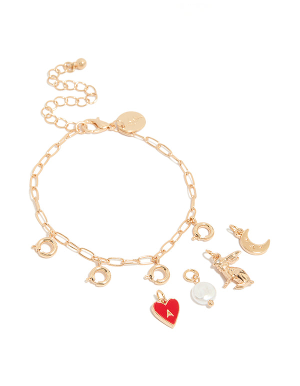 Gold Rabbit &  Moon Charm Bracelet
