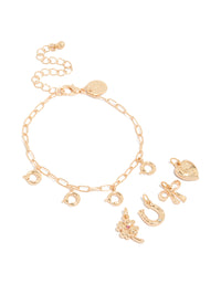 Gold Horseshoe & Four Leaf Clover Charm Bracelet - link has visual effect only