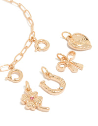 Gold Horseshoe & Four Leaf Clover Charm Bracelet - link has visual effect only