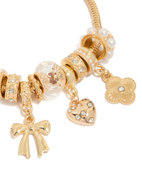 Gold Diamante Heart & Flower Charm Bracelet - link has visual effect only