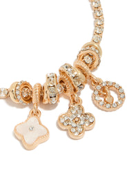 Gold Diamante Flower Charms Tennis Bracelet - link has visual effect only