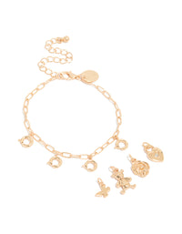 Gold Bear & Heart Lock Charm Bracelet - link has visual effect only