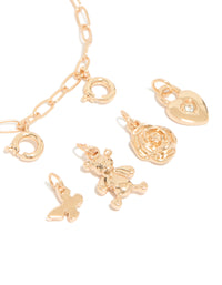 Gold Bear & Heart Lock Charm Bracelet - link has visual effect only