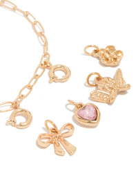 Gold Cherub & Floral Charms Bracelet - link has visual effect only