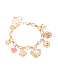 Gold Heart & Rose Charm Bracelet - link has visual effect only
